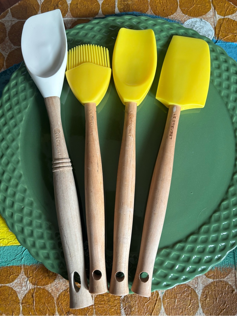 Set of Le Creuset silicone spatulas, yellow - one white
